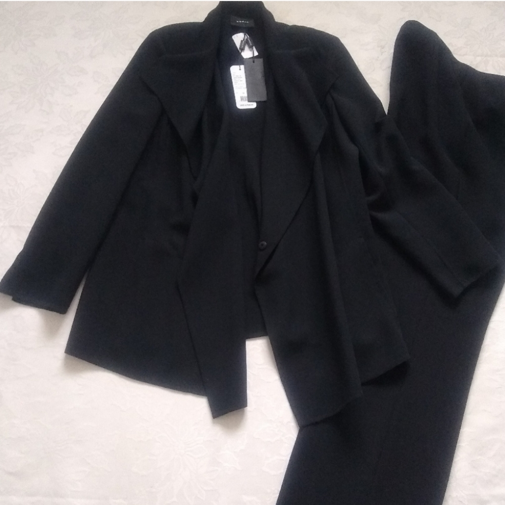 New 🎀 Luxury 2 piece suit Akris wool suit draped jacket high rise pants trouser